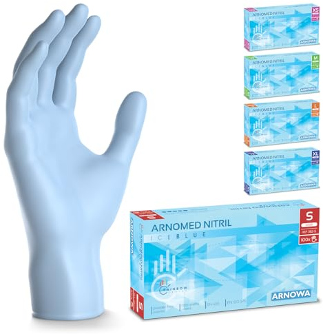 500x ARNOMED® Guanti nitrile S Blu Azzuro, Guanti monouso senza polvere e lattice, Guanti plastica usa e getta dermanytril, Per cucina, pulizia casa, alimenti e tattoo XS, S, M, L, XL