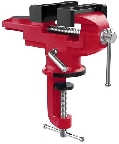 Nuovoware Tornillo de Banco de Trabajo 70mm, 360° Base Giratoria Tornillo de Sujeción Pesada Universal de Precisión, Abrazadera de Banco para Carpintería Metalurgia Conducto de Corte, Rojo