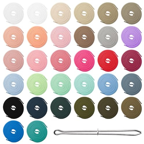 Sxutop 32 Piezas Cordón Pantalon 140 cm Cordón de Repuesto para Sudadera Cuerda Pantalon Cuerda de Repuesto Universal para Sudadera Capucha Pantalones Jogging, con Enhebrador-Cordóns (32 Colores)