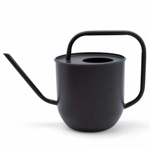 Metall Blumen Gießkanne schwarz matt - 1,8 L - Gießkanne mit langem Ausguss - Zimmperpflanze Büro Wasser Kanne elegant