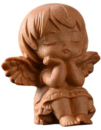 Inoomp Figura De ÁNgel De Madera Tallada Miniatura para DecoracióN del Hogar Adorno De Escritorio Escultura ArtíStica De ProteccióN Y Bendiciones para Oficina Y Regalo