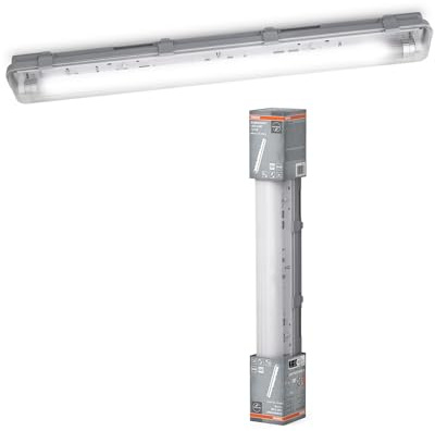 Osram LED-Feuchtraumleuchte, 1x7W, neutralweiß 4000K, 700lm, IP65, staub- und spritzwassergeschützt, für Keller und Garagen, Grau