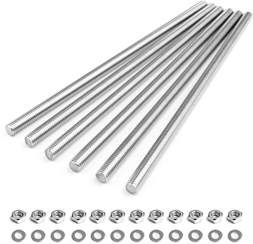 HKATOPS 6 Stück M8 x 200mm 304 Edelstahl Vollgewindestangen,Rechtsgewindestangen, mit Muttern und Unterlegscheibe, für Klemmen, Aufhänger und U-Bügel (M8 x 200mm)