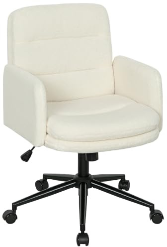 HOMCOM Schreibtischstuhl Bouclé-Optik Wippfunktion Drehstuhl Cremeweiß | Homeoffice Stuhl, Höhenverstellbar, Bürostuhl, Bis 120 Kg Belastbar, für Schlafzimmer, Arbeitszimmer