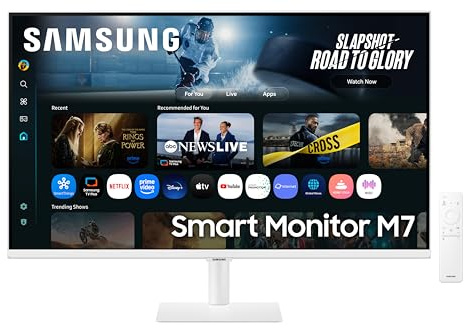 Samsung LS32FM703UUXXU 32 4K Ultra HD HDR10 Smart Monitor with Speakers - White - 3840x2160, USB-C, HDMI, WiFi, Bluetooth, Smart Hub for TV streaming, Catch Up Apps and Gaming Hub