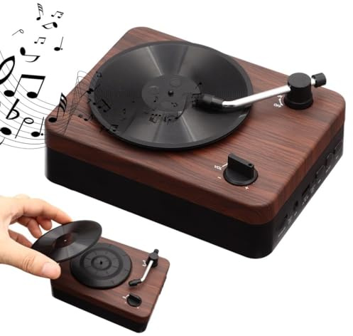 Giradischi retrò in vinile con doppio altoparlante stereo, dispositivo musicale portatile per scheda TF e Aux finitura classica con venature del legno