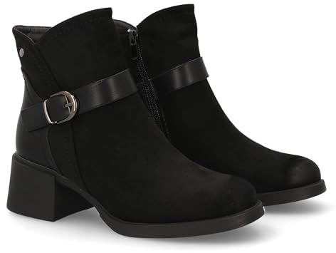 shoes&blues.es 95215 Botin Mujer con Diseno Moderno y Detalle de Hebilla Lateral. Tacon Ancho Comodo, Ideal para Otono Invierno. Negro Talla 38