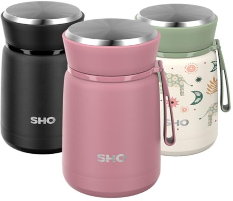 SHO Food Flask - Vacuum Insulated, Double Walled Stainless Steel Food Flask & Food Container - 10 Hours Hot & 20 Hours Cold - 530ml 800ml - BPA Free (Vintage Rose, 530ml)