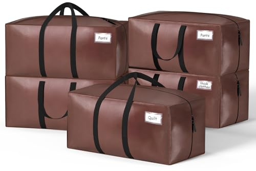 VOUNOT® Pack de 5 Bolsas de Mudanza Grandes con Asas y Correas de Mochila, Bolsas de Almacenamiento Resistentes para Guardar Ropa y Embalar, Marrón