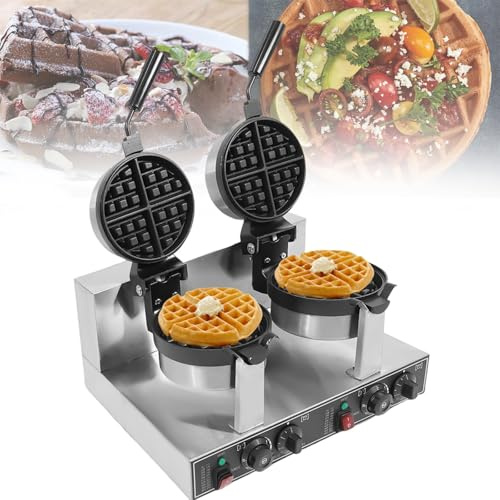 Sunseota Gofrera Doble giratoria, Waffle Maker 2400W Profesional con Placas Removibles (7.9”), Temporizador 0-5min, Antiadherente, 110V/220V, Acero Inoxidable 201 – para pastelerías, comedores
