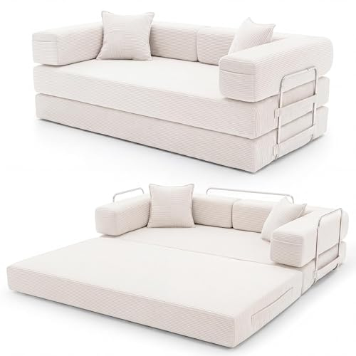 YINIX Divano Letto Pieghevole 200cm Super King, Divano Modulare Futon Boneless, Velluto a Coste con Telaio in Metallo, Materasso da Terra 3 Posti, Base Antiscivolo, Rivestimento Lavabile