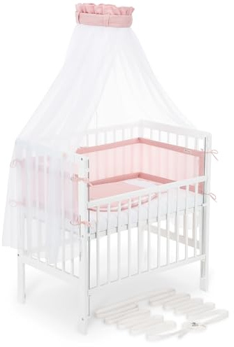 FabiMax Boxspring Baby Beistellbett Flex 90x55 Komplettset, aus Buchenholz weiß lackiert, mit innovativem verstellbarem Seitengitter, passend für Boxspringbetten (Rosa, Comfort 90x5)