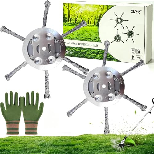 TKGEOUE 2 piezas de alambre de acero con guantes, accesorios para desbrozadora, cepillo para desbrozadora, cepillo para desbrozadora, cortacésped de jardín, cabezal de corte para cortacésped
