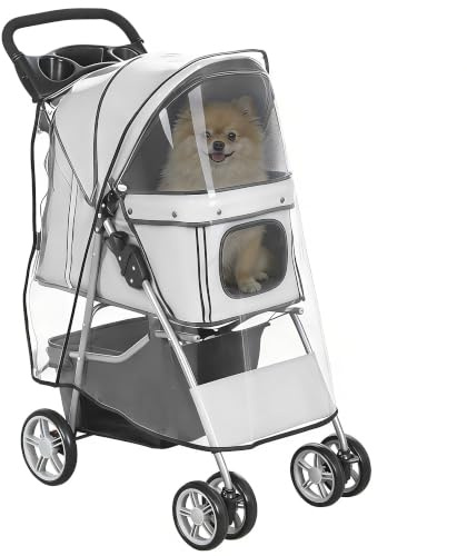 PawHut Poussette Buggy Pliable Animaux Imperméable Chien Chat Gris | Pliante, Toit Amovible Incluse, Porte-Gobelet, Panier de Rangement, Roues avec Frein, Tissu 600D Oxford, Acier
