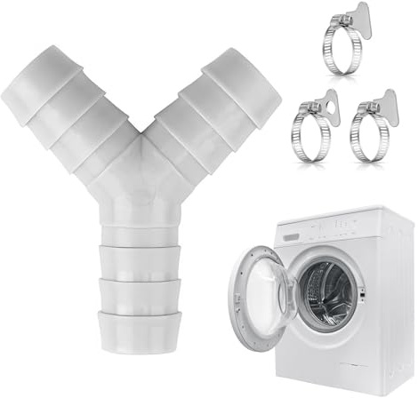 BIVYAX Tubo Scarico Lavatrice a Y, Raccordo Scarico Lavatrice Doppio per Acqua di Scarico, Connettore Universale a 2 Vie per Lavatrice e Lavastoviglie con 3 Fascette Stringitubo
