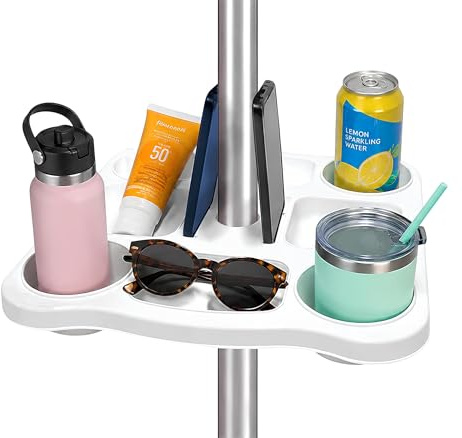 Table d'appoint pour parasol de plage, qualité supérieure, 8 compartiments et 2 fentes pour smartphone, 35 x 35 cm, porte-gobelets, bouteilles avec pince réglable, diamètre 22-40 mm, pour plage