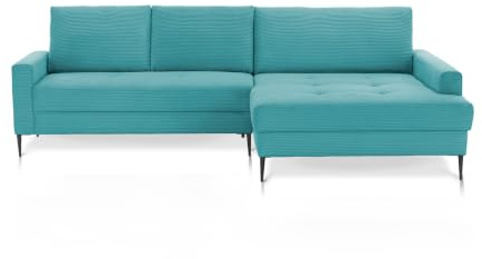 smart Ecksofa Cordstoff Petrol-Blau, Ausrichtung rechts, Polster-Couch mit 3 Rückenkissen, 3-Sitzer 280x90x173 cm