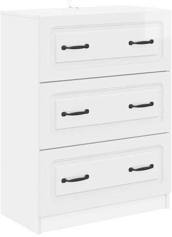 Nusvialune Lådskåp högglans vitt trämaterial 66 x 34,5 x 87 cm med 2 lådor och gott om lagringsutrymme, organisationskommode för vardagsrum, kontor, hall, mångsidigt användbar