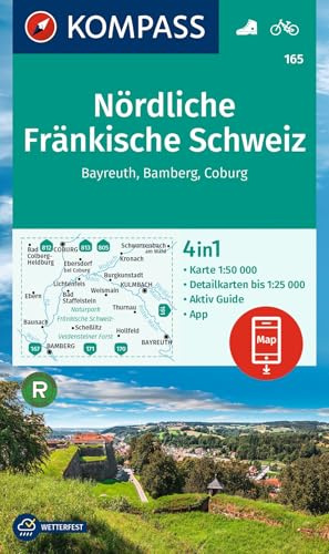 KOMPASS Wanderkarte 165 Nördliche Fränkische Schweiz, Bayreuth, Bamberg, Coburg 1:50.000: 4in1 Wanderkarte mit Aktiv Guide und Detailkarten inklusive ... Verwendung in der KOMPASS-App. Fahrradfahren.