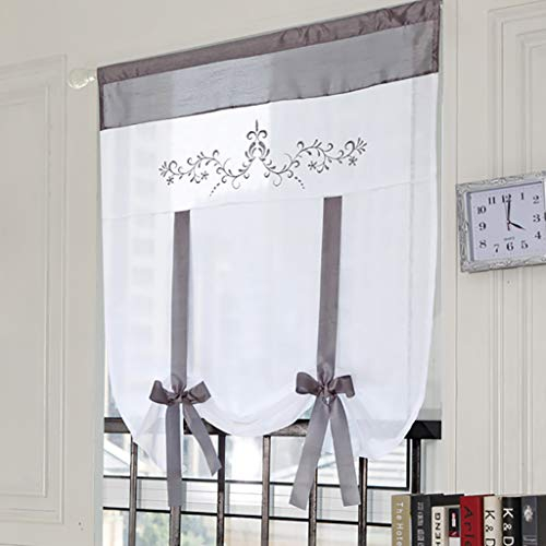 SIMPVALE 1 Pezzi Tenda Voile Sheer Tendina Parasole - Ricamo Tie up Tulle Tende Pannelli per Camera da Letto Studio Bagno Cucina, 60x120cm, Grigio