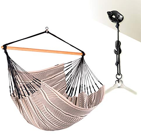 LA SIESTA® - Habana hängstol king-size fästset för avkoppling och stil: 360° vridfog, högkvalitativ bambuträ – GOTS-certifierade bomullsfamiljer, par (zebra)