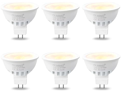 GLMING MR16 LED Birne 5W, 50W Glühlampe Äquivalent, 12V Niederspannungs-Strahler für Overhead Tracking Flut vertiefte Akzent Landschaftsbeleuchtung, GU5.3 Bi-Pin 2700K Warmweiß, Pack von 6