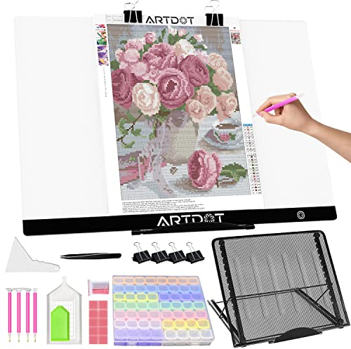 ARTDOT Leuchttisch A2 für 5D Diamond Painting Zubehör, Einstellbare Helligkeit Diamant Painting Lichtplatten mit Ständer