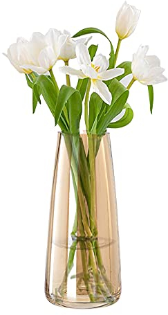 Aoderun Vase à Fleurs en Verre 22cm Vase Decoratif Centre de Table pour Décoration d'intérieur, Fait à la Main, Moderne(Ambre)