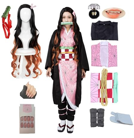 kelihood Japanese Anime Neozo Cosplay: Neozo Kamado, Adult Women's Anime Cosplay Costume, Kimono Set, Halloween Costume, S