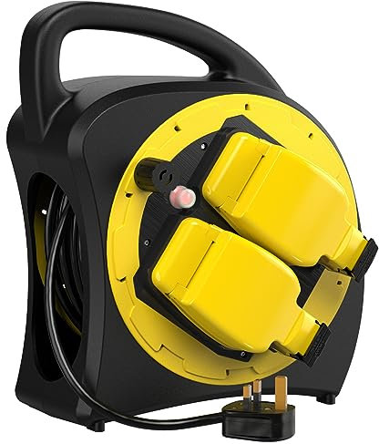 SLx Outdoor Extension Lead Waterproof, 30m, 2 Socket Extension Reel, Heavy Duty Extension Cable, Thermal Cut Out, IP54 Rated, Double Socket, UK Outdoor Plug, Extension Lead for Christmas Lights Garden