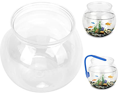 Tnfeeon Mini-Aquarium, Klassischer Trommelstil-Fischnapf, Transparenter Kunststoff, Runde Schale, Aquarium, 360 ° -Ansicht des Aquarium-Mittelstücks oder Terrariums(Mini)