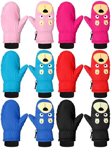 SATINIOR 6 Pairs Winter Snow Mittens Kids Waterproof Warm Ski Gloves Unisex Gloves for Cold Weather Children(1-3 Years)