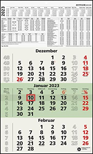 3-Monatskalender Recycling 2023 - 29,7x48,8 cm - mit Kopftafel und Datumsschieber - Blauer Engel - Mehrmonatsplaner - 956-0700