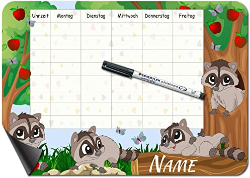 Bambinella - Magnet-Stundenplan Waschbären - personalisiert und wiederbeschreibbar mit Whiteboardmarker