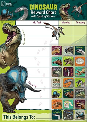 Paper Projects Natural History Museum Dinosaurs Belohnungstafel mit 56 glitzernden Aufklebern, Diagramm ist abwischbar