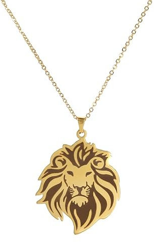 EUEAVAN Lion Pendant Necklace Stainless Steel Chain Classic Animal King Jewelry for Women Men Girls Boys Gifts Women Girls (gold)