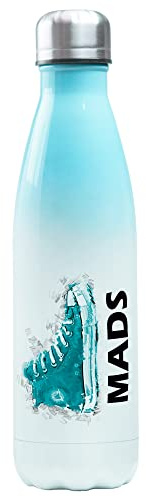 GRAZDesign Edelstahl Trinkflasche Kinder 500 ml, personalisiert mit Namen, Geschenke Einschulung Geburtstag, Thermosflasche Auslaufsicher Chuks Aquarell, Blau