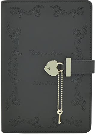 NectaRoy Tagebuch mit Schloss und Schlüssel in Herzform, Retro PU Leder Reisetagebuch, A5 Abschließbares Notizbuch für Frauen, Männer, Student und Geschenk, Größe 5,9 x 8,58