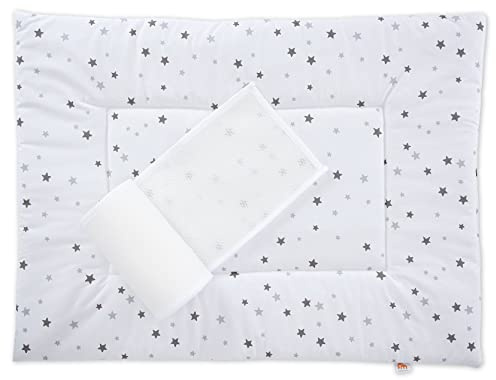 FabiMax Laufgittereinlage und Umrandung aus Netzstoff für Laufgitter 75x100 cm, graue Sterne auf weiß