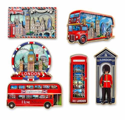 London Souvenirs Kühlschrankmagnete aus Holz, Union-Jack-Design, britisches Souvenir, England, Geschenkmagnet, 6 Stück