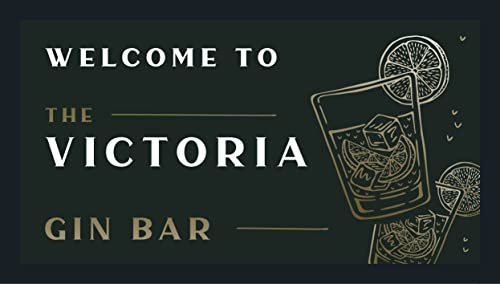 Bar runner for home pub personalised with your pub name and customised changes - Green And White Gin Glass Design Bar Mat - Large or XL sizes (Large (440mmx250mm))