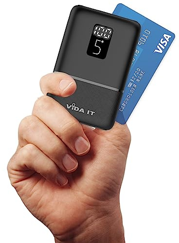 Vida IT Mini Powerbank Akku für Heizweste Beheizbare Weste Jacke 5000mAh Akkupack Leicht Tragbares Ladegerät für iPhone 8 11 Samsung Galaxy S22 S21 Oppo Oneplus Handy, USB-C Handyakku mit LED-Display