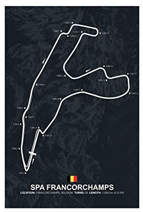 FISH DRAGATE Poster sur toile Spa Francorchamps F1 pour décoration de chambre à coucher, paysage sportif, bureau, chambre, cadeau sans cadre, 50 x 75 cm