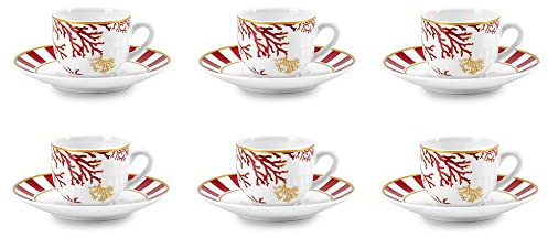 Fade Set 6 tazzine da caffè con piattino in porcellana con coralli Lagoon Glamour 100 ml