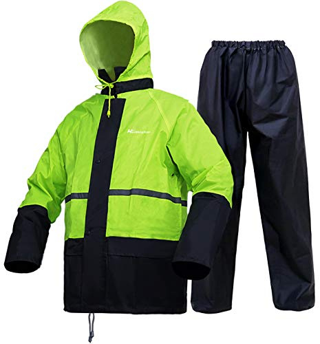 HANMENGXUAN Rain Suit High Visibility Reflective Work Rain Jacket Pants for All Sport Farm Fishing Motorcycle(3XL,Fluorescent)