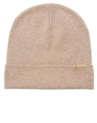 KNITAS Einlagige Strickmütze aus Wolle für Kinder I Warme Gestrickte Wintermütze für Jungen und Mädchen I Beanie Mütze in der Farbe Beige - Größe 50-54cm