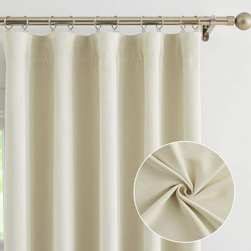 Treatmentex 2er-Set Blickdichte Vorhänge mit Kräuselband Thermogardine Kälteschutz Verdunklungsvorhang Beige Gardinen Wämreisolierend für Schlafzimmer Wohnzimmer, 175x140cm (HxB)