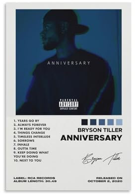 UKewei Anniversary Poster Bryson Tiller Album Cover Poster Decorative Painting Canvas Wall Posters And Art Picture Print Modern Family Bedroom Decor Posters 12x18inch(30x45cm)
