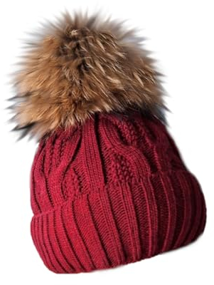 MERRYLAND Bommelmütze Echtfellbommel Pudelmütze ECHTFELL Mütze Hat Real Fur Pompom Fellbommel Echt Fell Strickmütze Bommel Pelzbommel