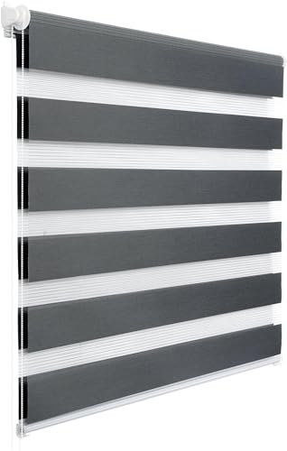 WOLTU Doppelrollo Klemmfix ohne Bohren Dunkelgrau B65 x H120 cm, Duo Rollo lichtdurchlässig Fensterrollo für innen verdunkelnd, Zebrarollo mit Kettenzug - Seitenzugrollo für Fenster und Tür